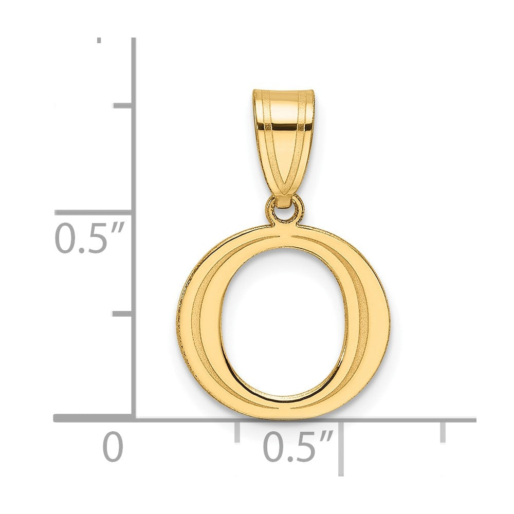 14K Yellow Gold Polished Etched Letter O Initial Pendant