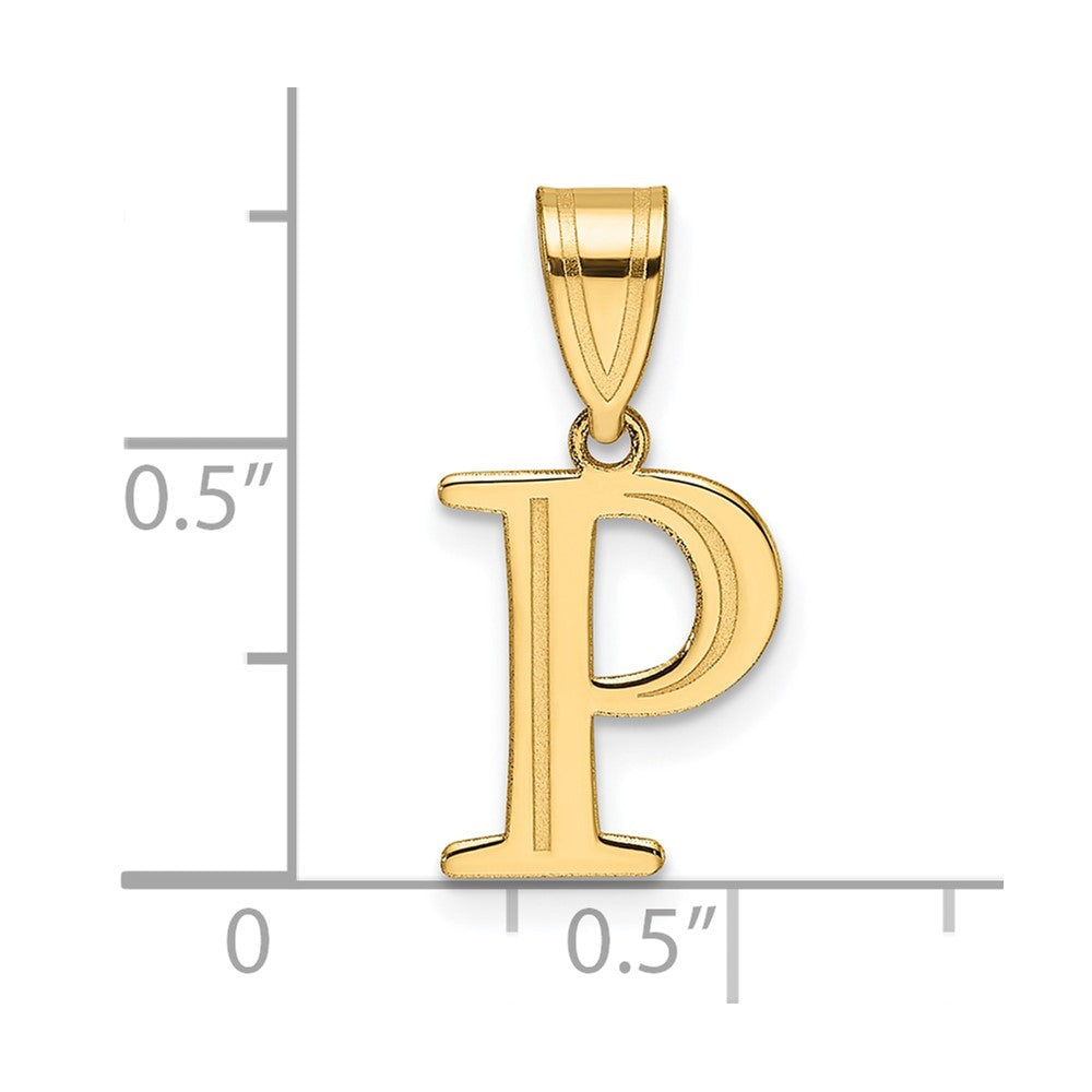 14K Yellow Gold Polished Etched Letter P Initial Pendant