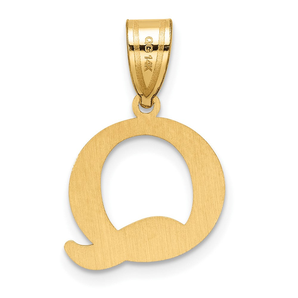 14K Yellow Gold Polished Etched Letter Q Initial Pendant