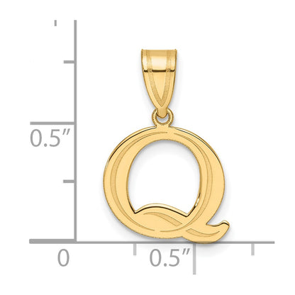 14K Yellow Gold Polished Etched Letter Q Initial Pendant