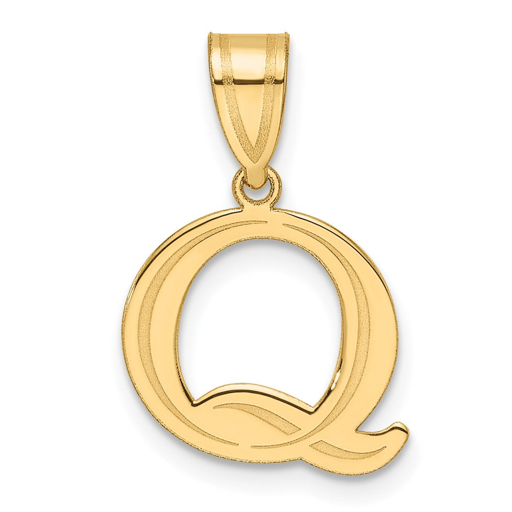 14K Yellow Gold Polished Etched Letter Q Initial Pendant