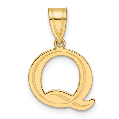 14K Yellow Gold Polished Etched Letter Q Initial Pendant