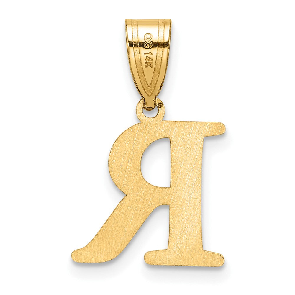 14K Yellow Gold Polished Etched Letter R Initial Pendant