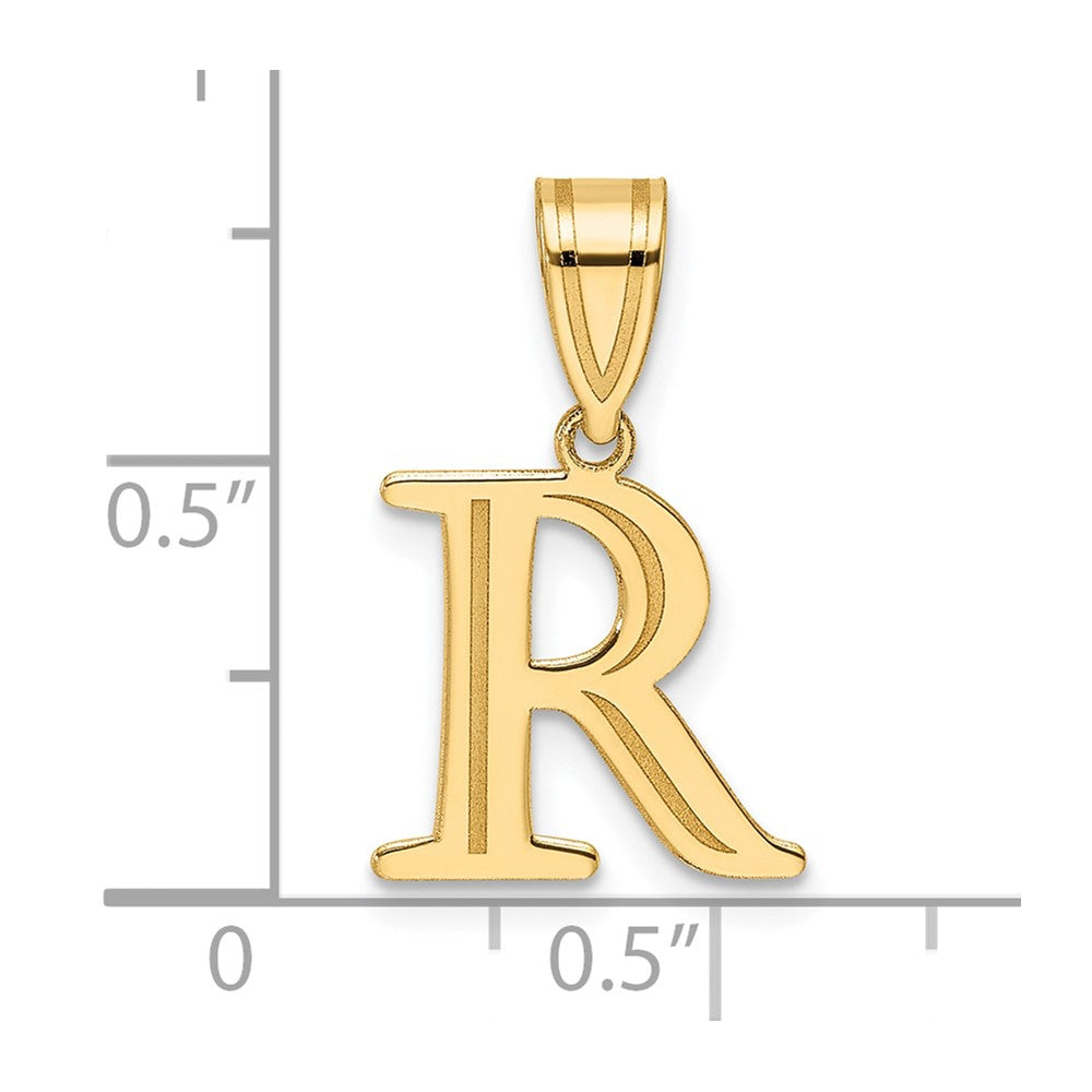 14K Yellow Gold Polished Etched Letter R Initial Pendant