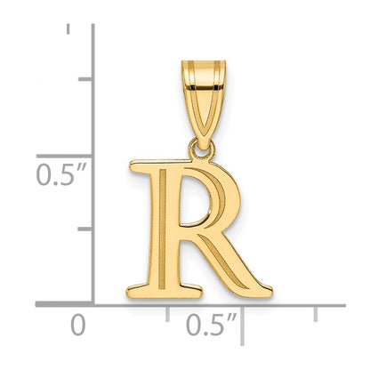 14K Yellow Gold Polished Etched Letter R Initial Pendant