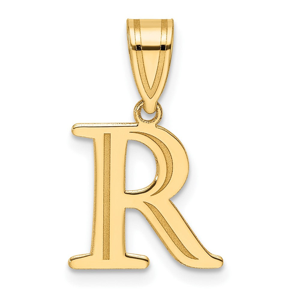 14K Yellow Gold Polished Etched Letter R Initial Pendant