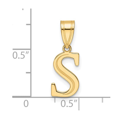 14K Yellow Gold Polished Etched Letter S Initial Pendant