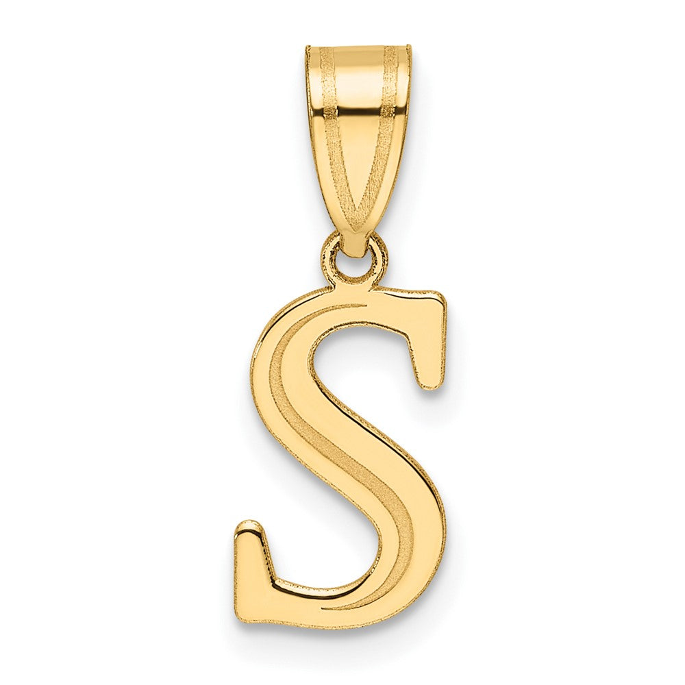 14K Yellow Gold Polished Etched Letter S Initial Pendant