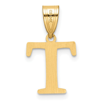 14K Yellow Gold Polished Etched Letter T Initial Pendant