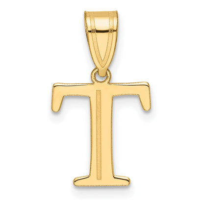 14K Yellow Gold Polished Etched Letter T Initial Pendant