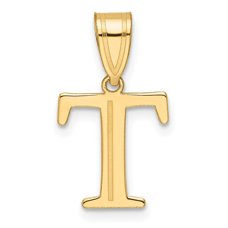 14K Yellow Gold Polished Etched Letter T Initial Pendant