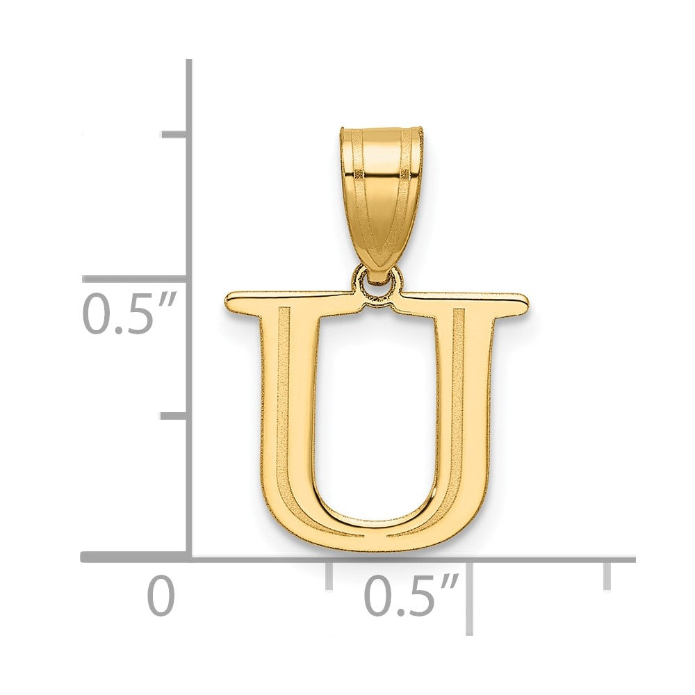 14K Yellow Gold Polished Etched Letter U Initial Pendant