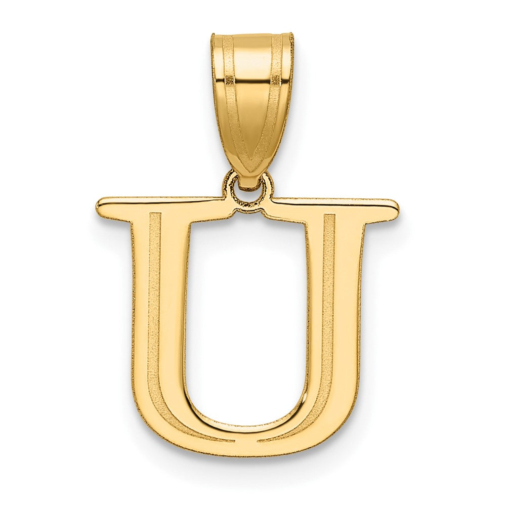 14K Yellow Gold Polished Etched Letter U Initial Pendant