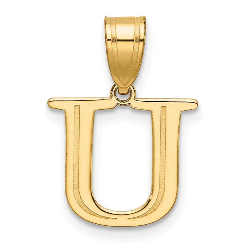 14K Yellow Gold Polished Etched Letter U Initial Pendant
