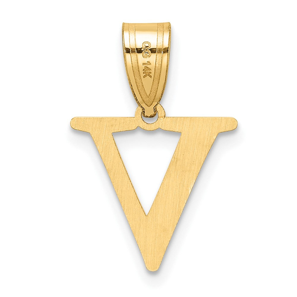 14K Yellow Gold Polished Etched Letter V Initial Pendant