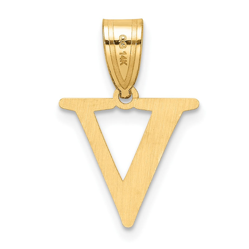 14K Yellow Gold Polished Etched Letter V Initial Pendant