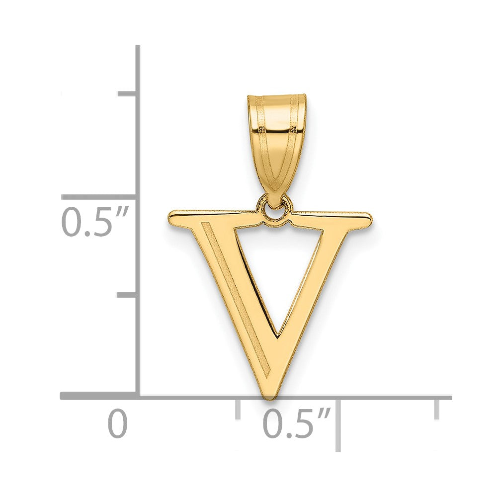 14K Yellow Gold Polished Etched Letter V Initial Pendant