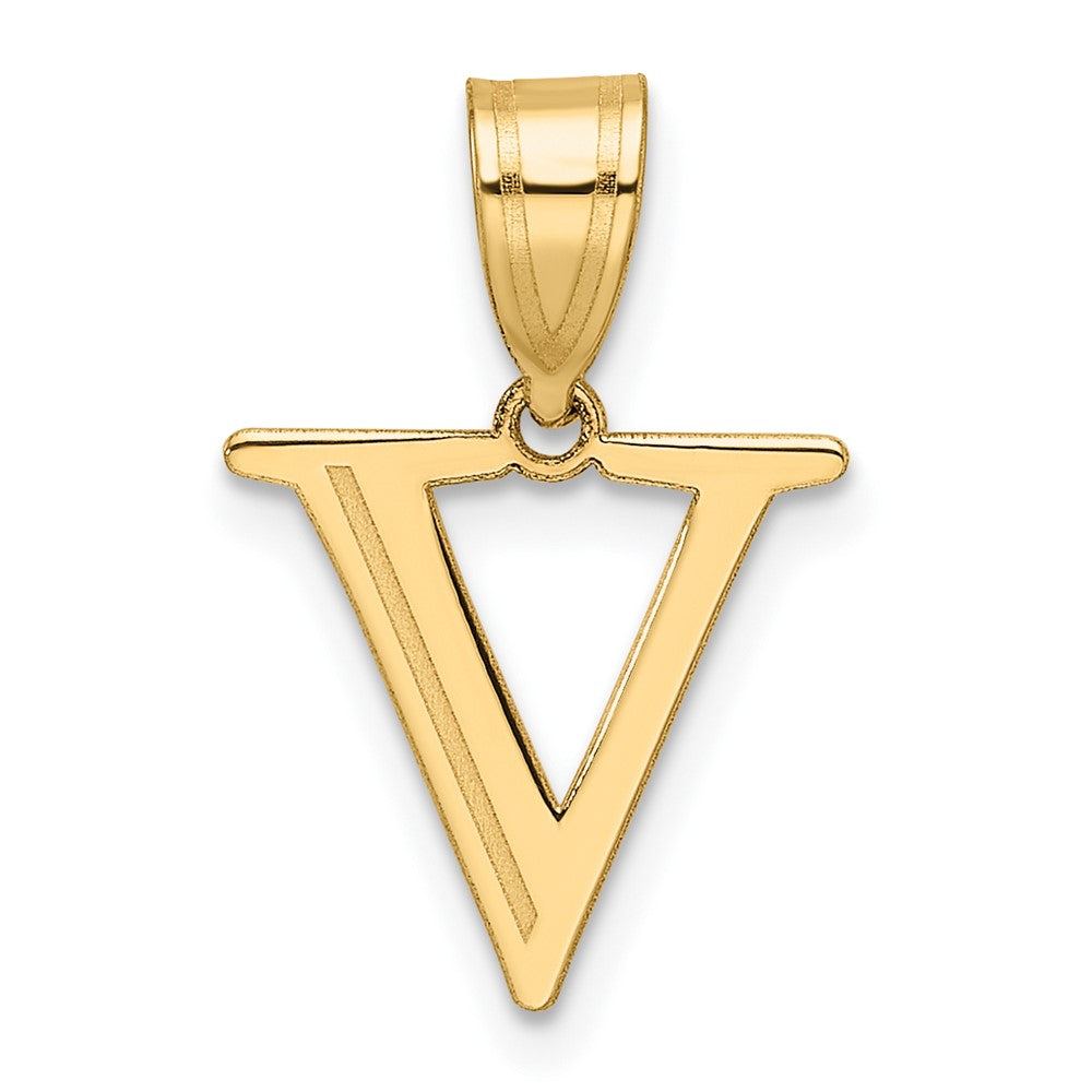 14K Yellow Gold Polished Etched Letter V Initial Pendant