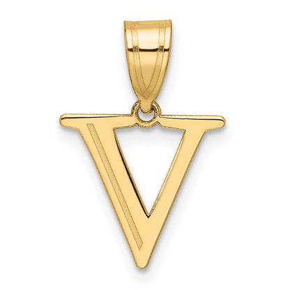 14K Yellow Gold Polished Etched Letter V Initial Pendant