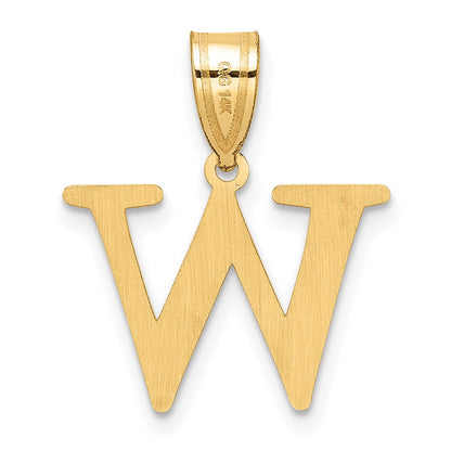 14K Yellow Gold Polished Etched Letter W Initial Pendant