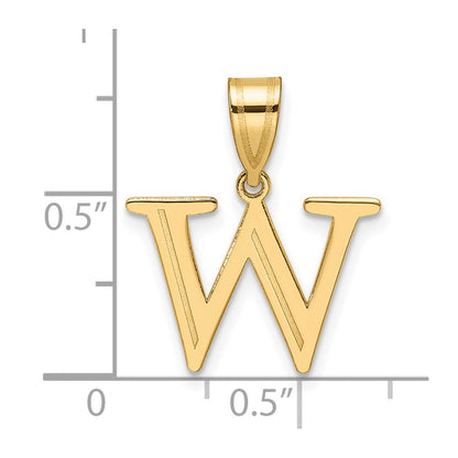 14K Yellow Gold Polished Etched Letter W Initial Pendant