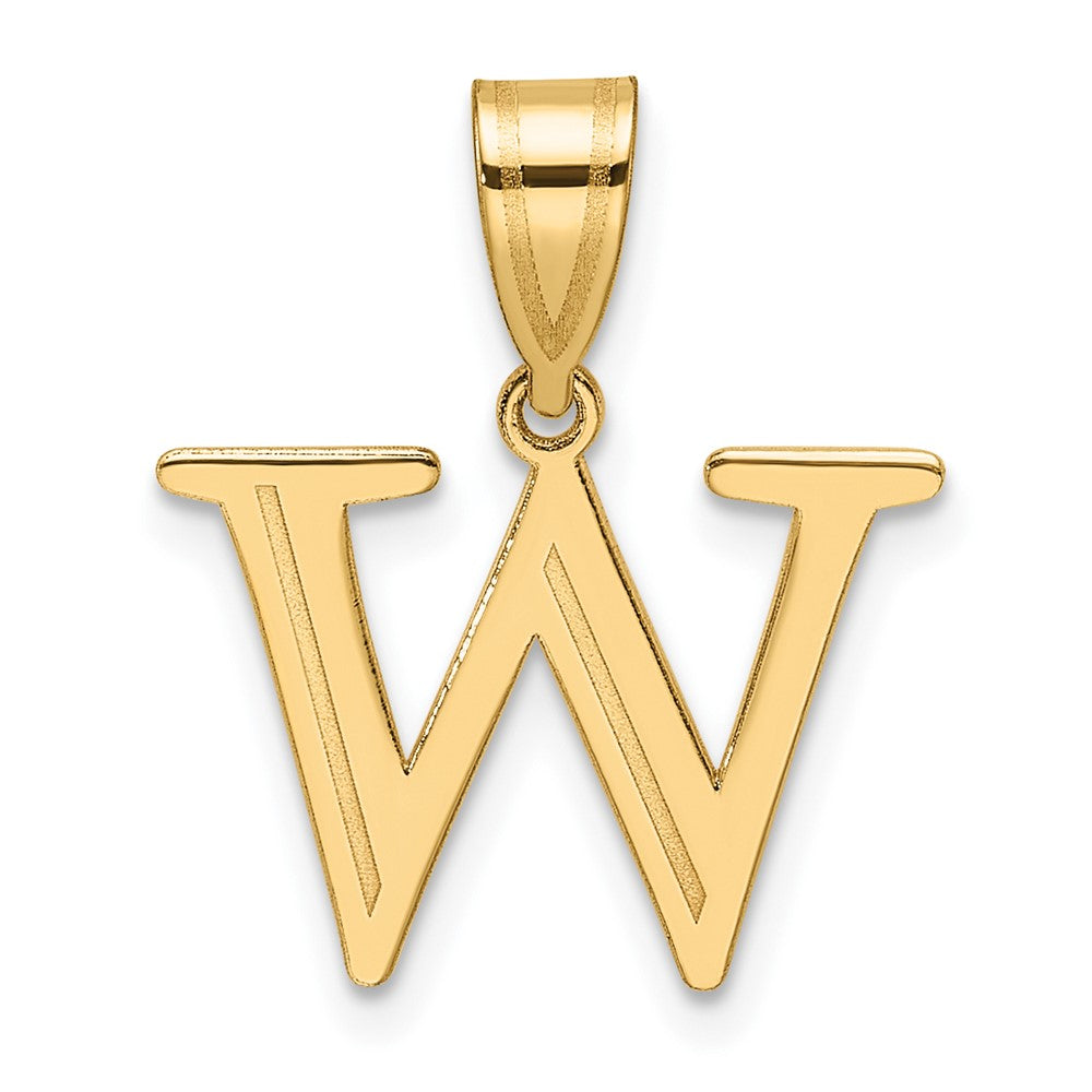 14K Yellow Gold Polished Etched Letter W Initial Pendant