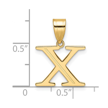 14K Yellow Gold Polished Etched Letter X Initial Pendant