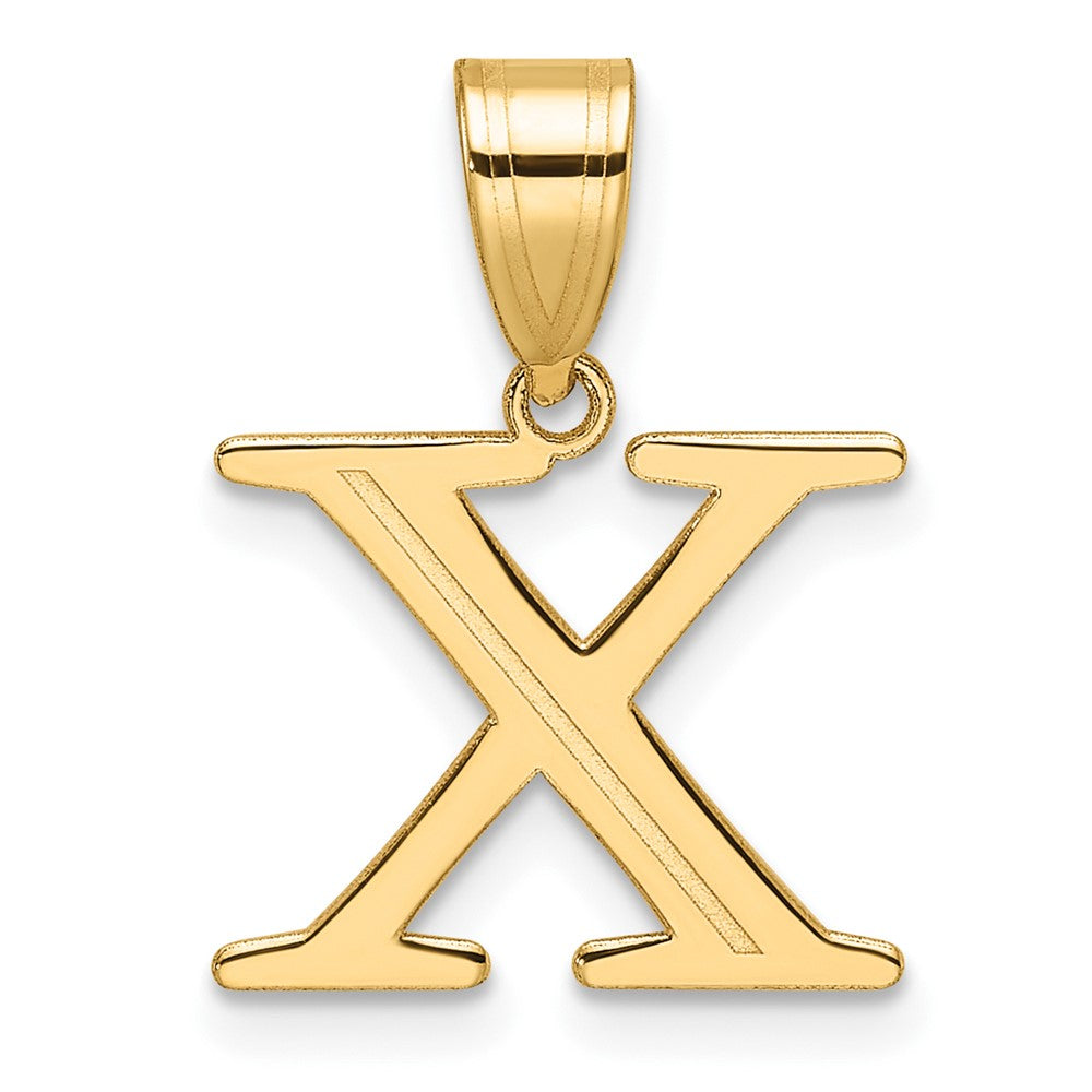 14K Yellow Gold Polished Etched Letter X Initial Pendant
