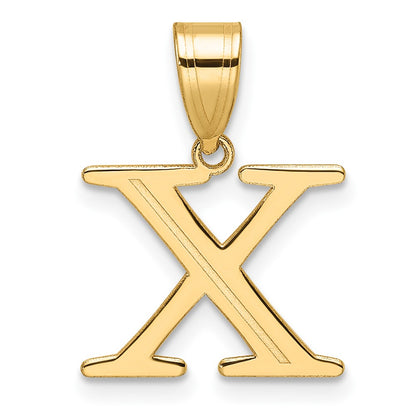 14K Yellow Gold Polished Etched Letter X Initial Pendant