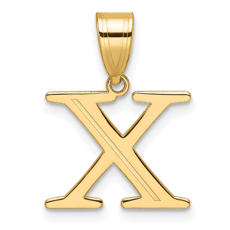 14K Yellow Gold Polished Etched Letter X Initial Pendant