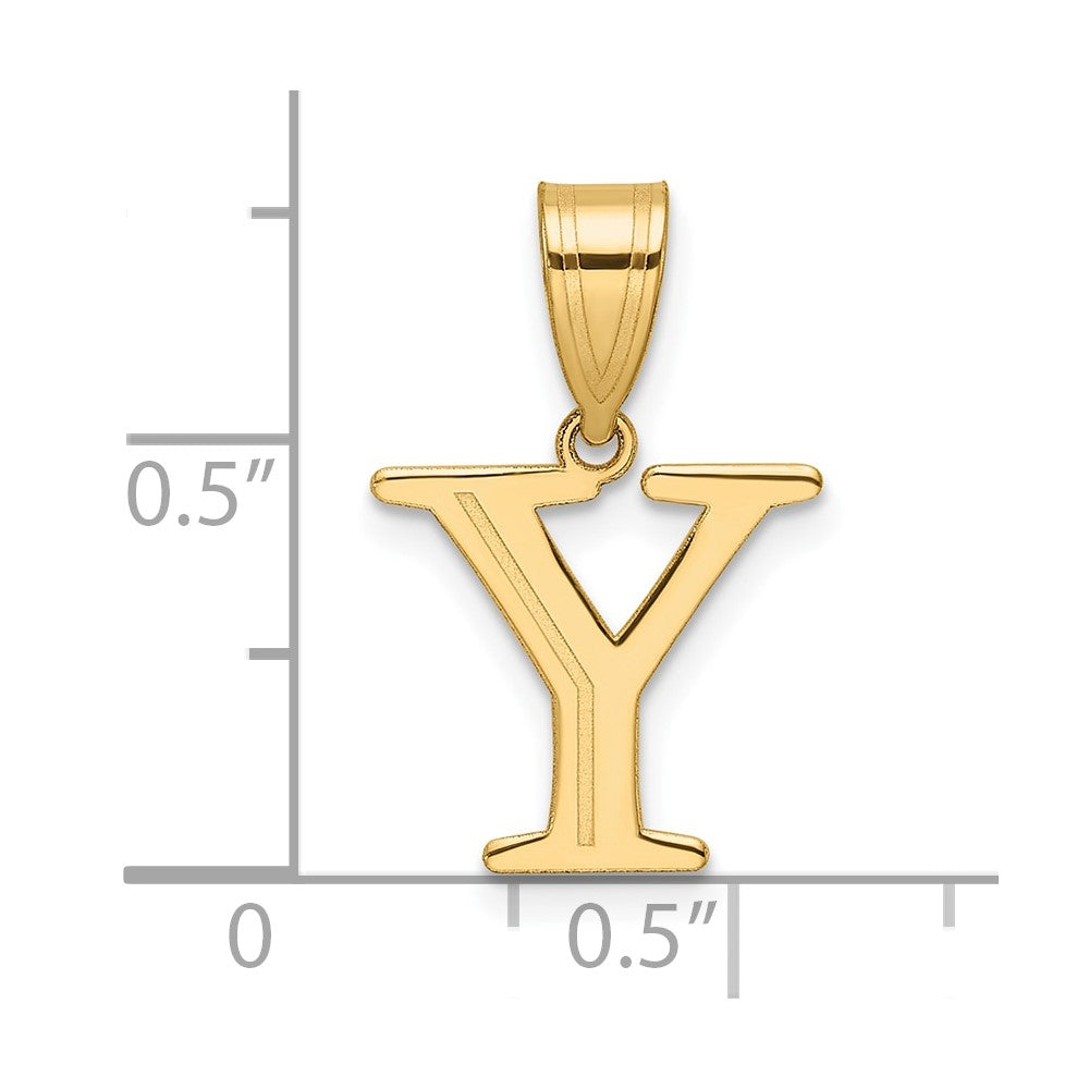 14K Yellow Gold Polished Etched Letter Y Initial Pendant