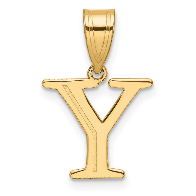 14K Yellow Gold Polished Etched Letter Y Initial Pendant
