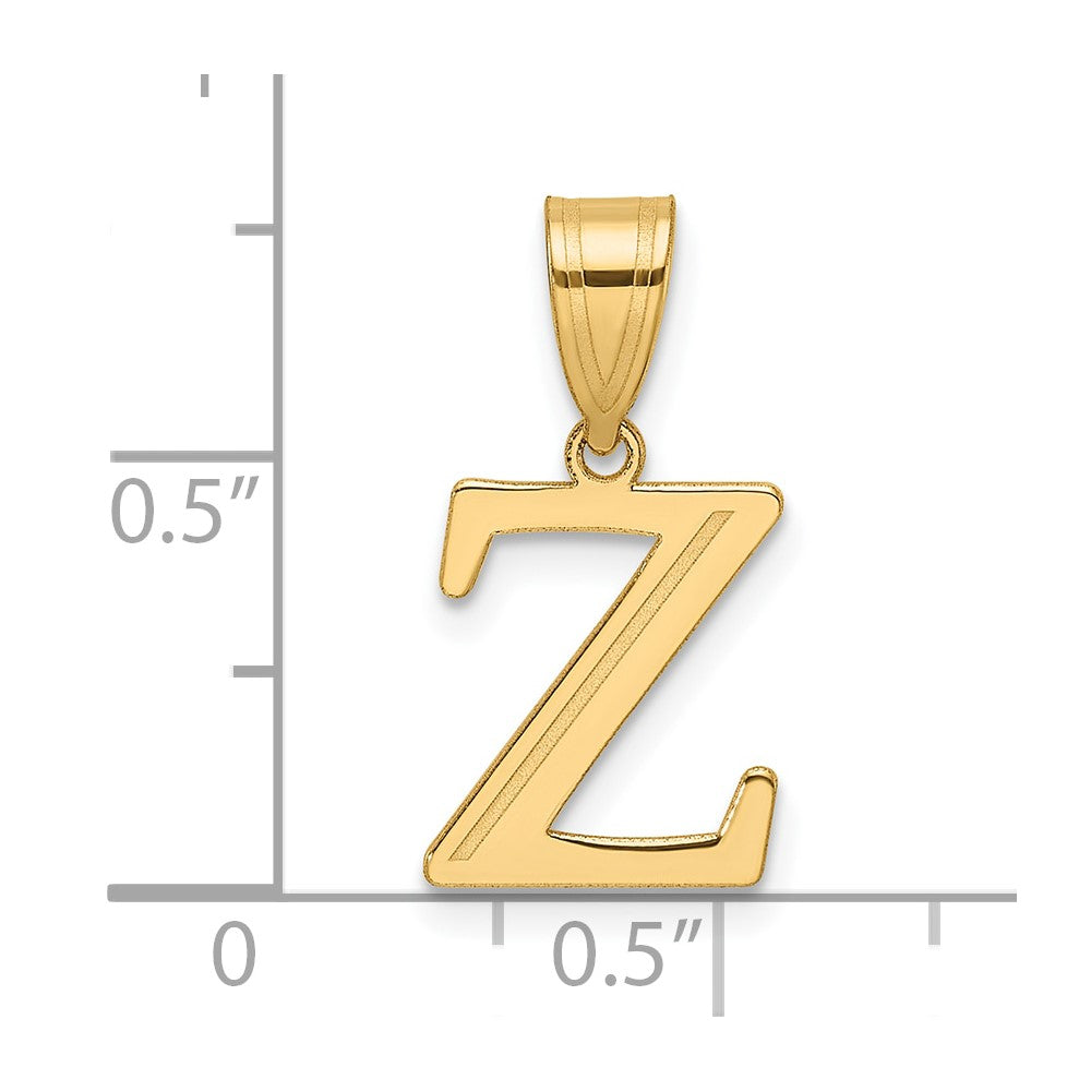 14K Yellow Gold Polished Etched Letter Z Initial Pendant