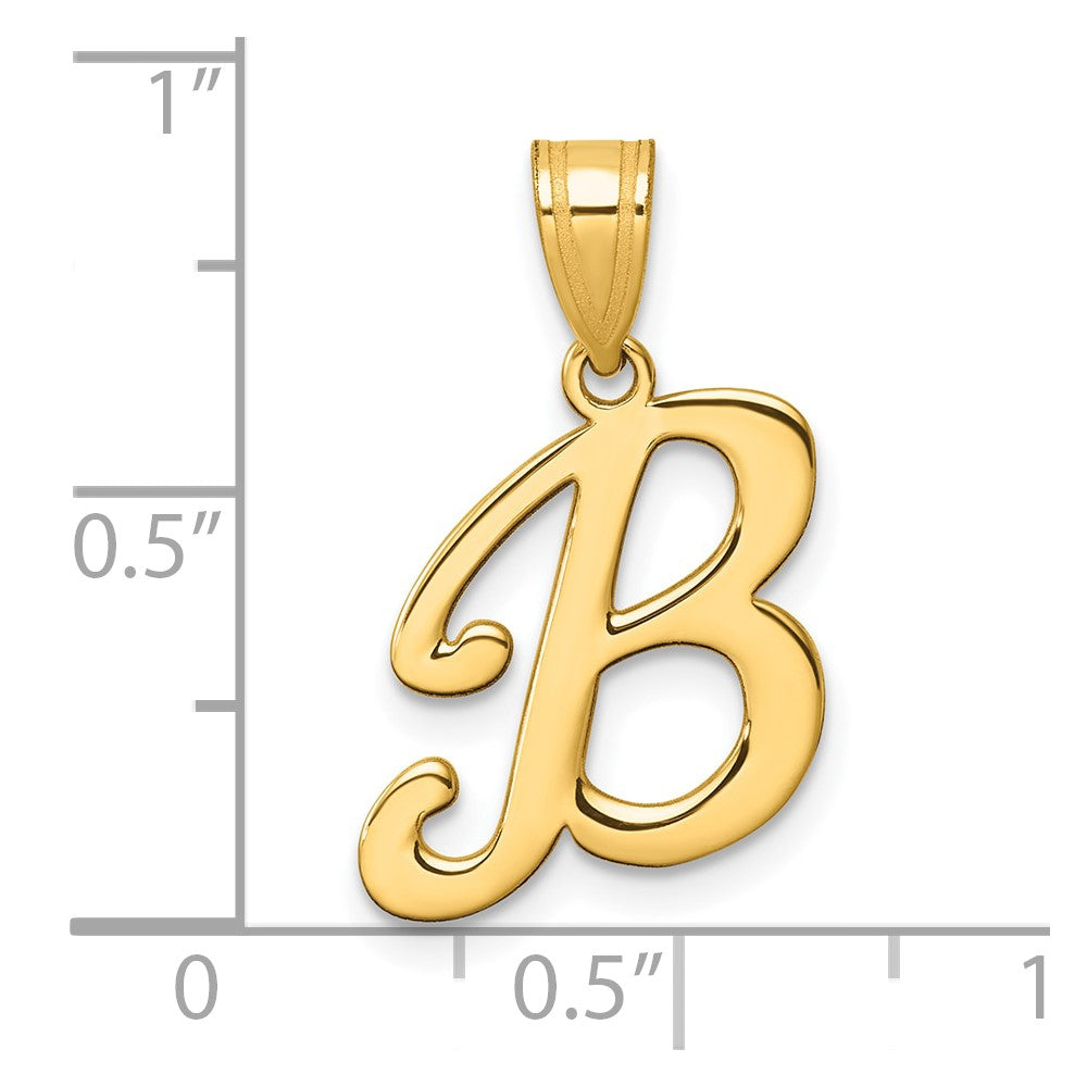 14K Yellow Gold Script Letter B Initial Pendant