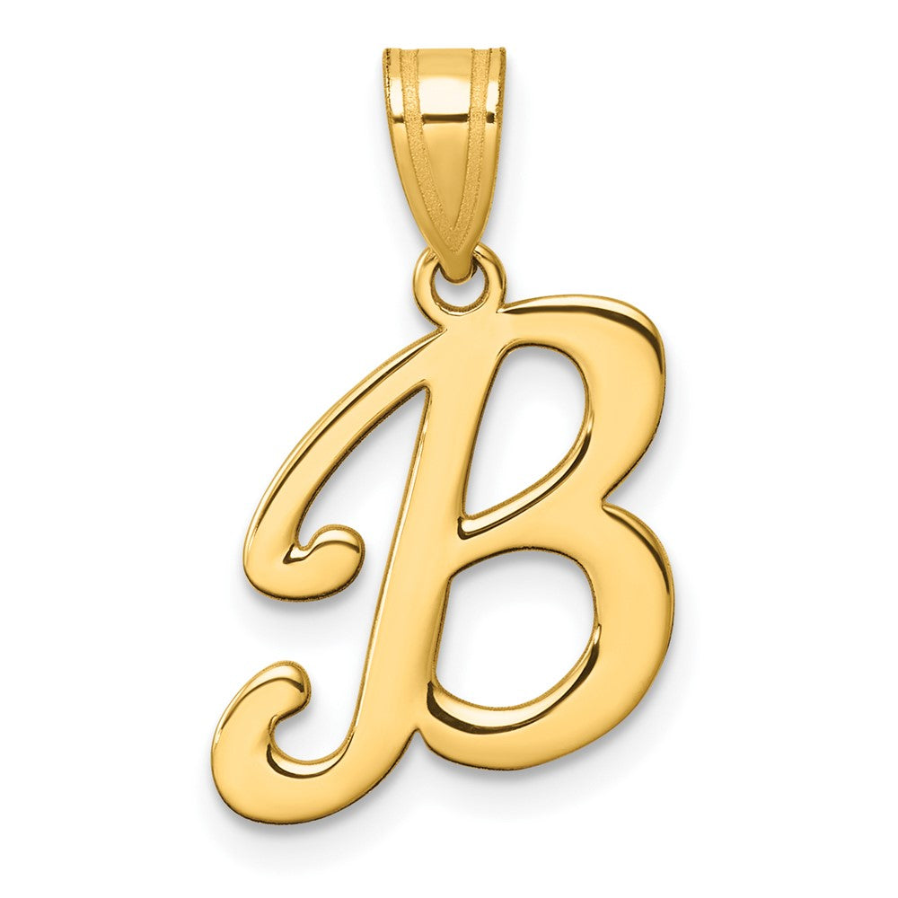 14K Yellow Gold Script Letter B Initial Pendant
