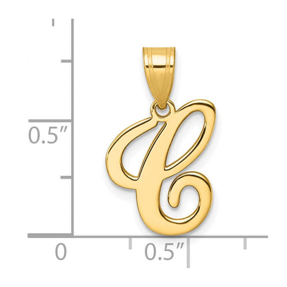 14K Yellow Gold Script Letter C Initial Pendant