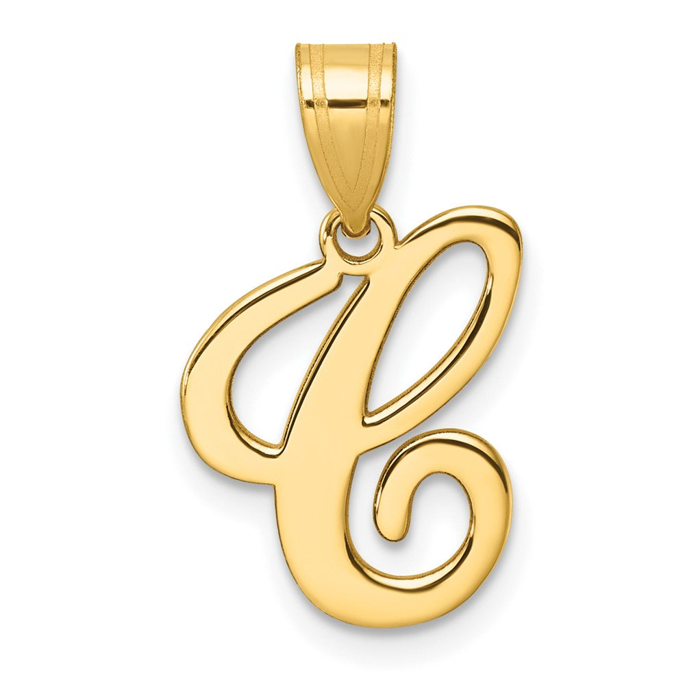 14K Yellow Gold Script Letter C Initial Pendant