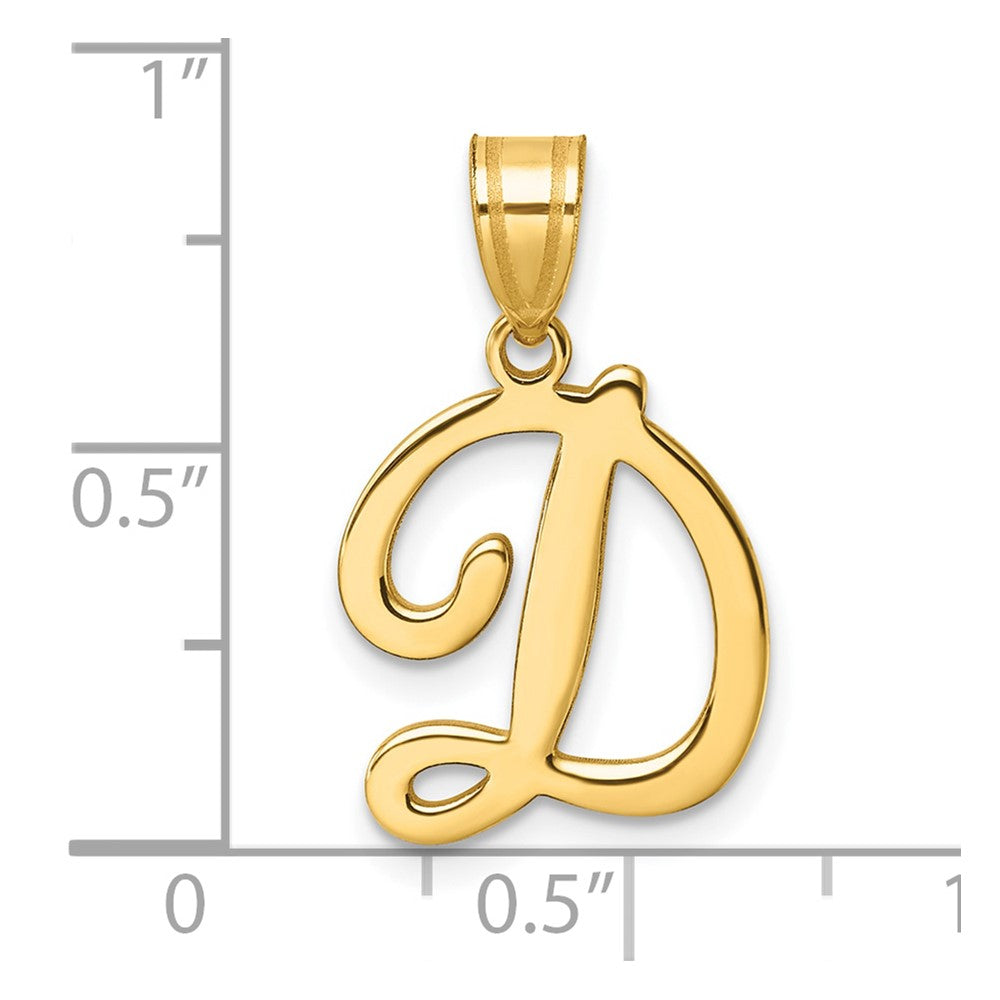 14K Yellow Gold Script Letter D Initial Pendant