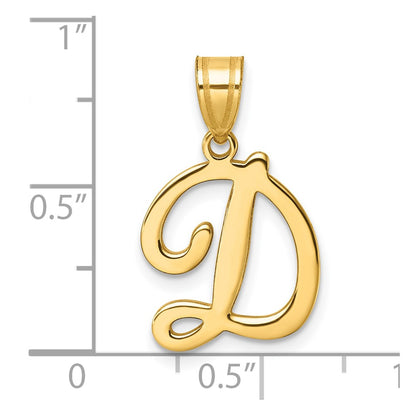 14K Yellow Gold Script Letter D Initial Pendant