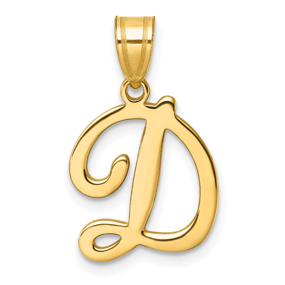14K Yellow Gold Script Letter D Initial Pendant