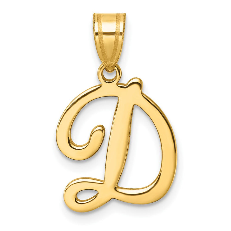14K Yellow Gold Script Letter D Initial Pendant