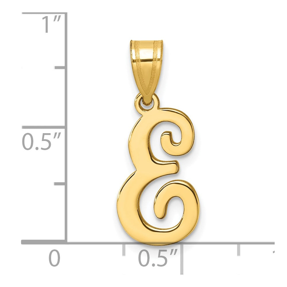 14K Yellow Gold Script Letter E Initial Pendant