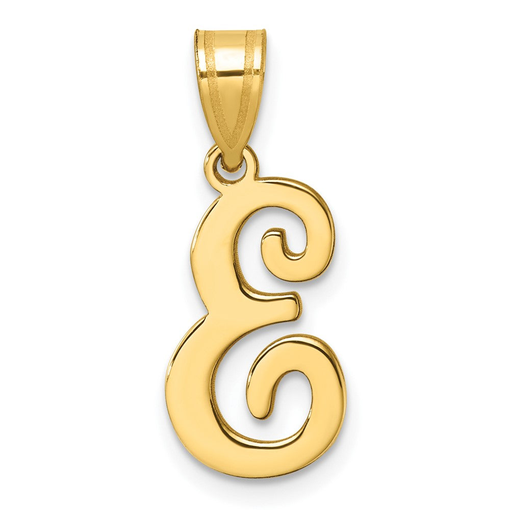14K Yellow Gold Script Letter E Initial Pendant