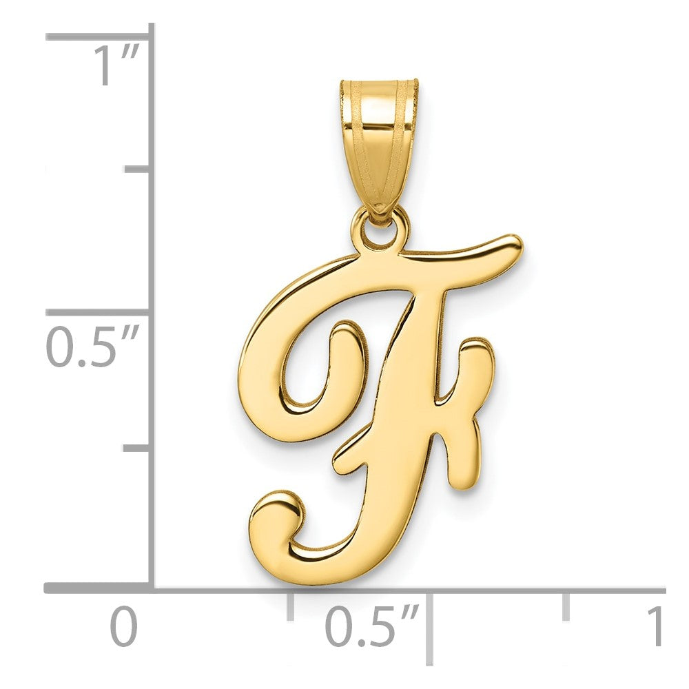 14K Yellow Gold Script Letter F Initial Pendant