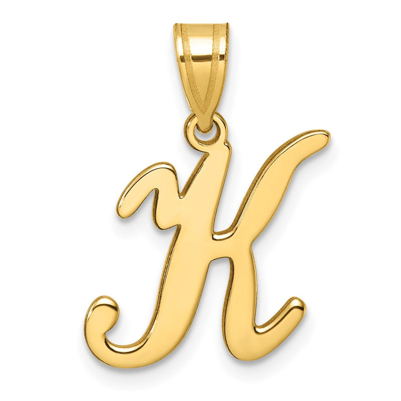 14K Yellow Gold Script Letter K Initial Pendant