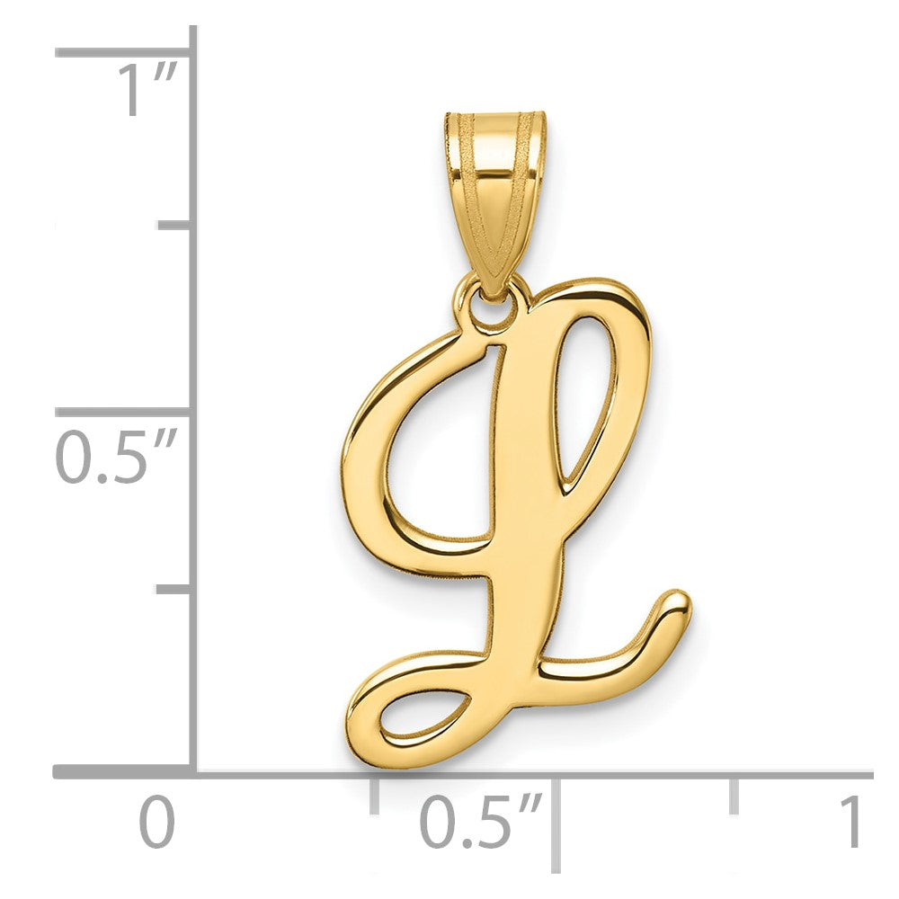 14K Yellow Gold Script Letter L Initial Pendant