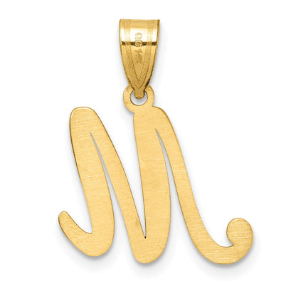 14K Yellow Gold Script Letter M Initial Pendant