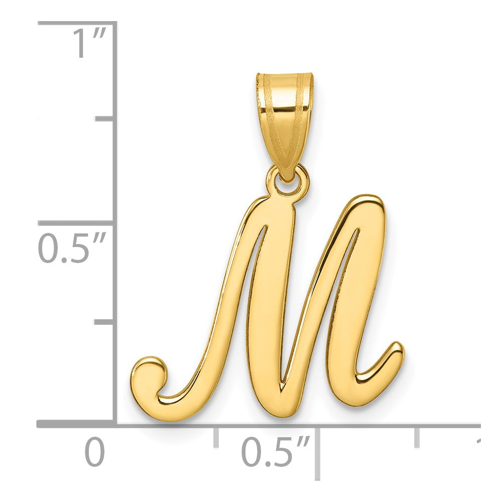 14K Yellow Gold Script Letter M Initial Pendant