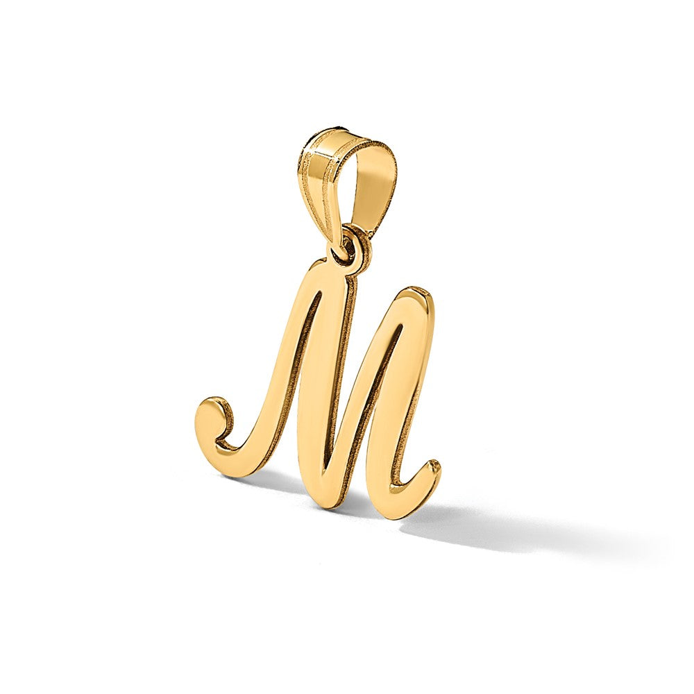 14K Yellow Gold Script Letter M Initial Pendant