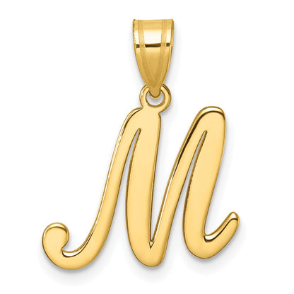 14K Yellow Gold Script Letter M Initial Pendant